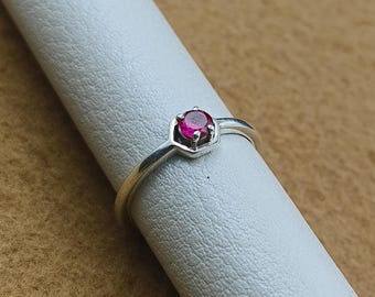 925 Sterling Silver Pink Ruby Gemstone Ring, Round Cut Women's Dainty Ring, Wedding Gift For Her
