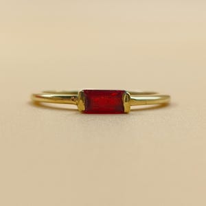 Garnet Baguette 14k Gold Ring, Minimalist Ring, January Birthstone Jewelry, Red Gemstone Promise Ring, Art Deco Stacking Ring, Dainty Ring