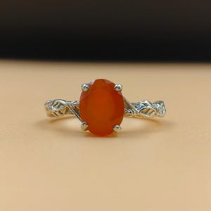 Carnelian Stone  Ring, Delicate Womens Red Carnelian Rings, Natural Carnelian Gemstone Silver Rings, Everyday Rings, 925 Silver Ring