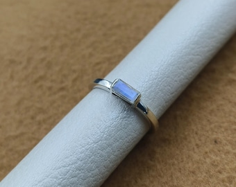 Precious White Moonstone Ring, 925 Sterling Long Baguette Silver Ring, Beautiful Ring, Engagement Ring For Women