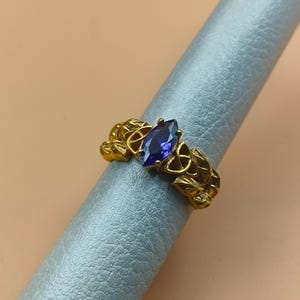 14k Gold Amethyst Leaf Band Gemstone Ring, 925 Sterling Silver Marquise Cut Nature Ring