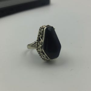 Handmade Black Onyx Sterling Silver Coffin Ring: Bohemian Statement Jewelry