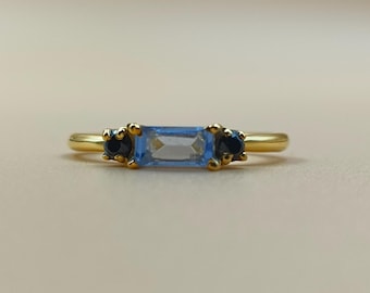 Tanzanite Ring, Baguette Tanzanite and Diamond Ring, 925 Sterling Silver Women's Ring, 14k Gold Plated Purple Gemstone Ring