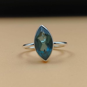 London Blue Topaz ring, 925 Sterling Silver, Stacking Ring, London Blue Topaz Ring, Genuine Gemstone ring, Promise Ring Women