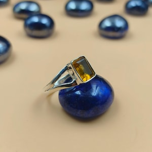 Sterling Silver Citrine Statement Ring: Handmade Gemstone Band