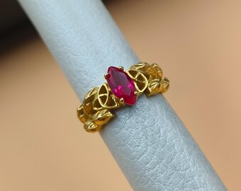 Marquise Ruby Leaf Ring: 925 Sterling Silver Gemstone Band