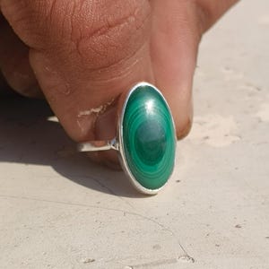 Genuine Malachite Ring ~ 925 Sterling Silver Gemstone Ring ~ Handmade Boho Gift Ring ~  14k Gold Vermeil Engagement Gift Ring