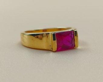 14k Gold Plated Sterling Silver Ruby Ring, Half Signet Men's Jewelry For Women's Also