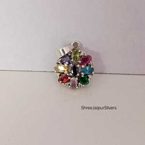 Navratan Anhänger, 925 Silber Anhänger, Neun Stein Anhänger Multicolor Stein Anhänger, Handgemachter Anhänger, Boho Schmuck, Vintage Anhänger,
