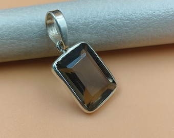 Cushion Cut Smokey Quartz Charm Pendant - Brown Stone Pendant