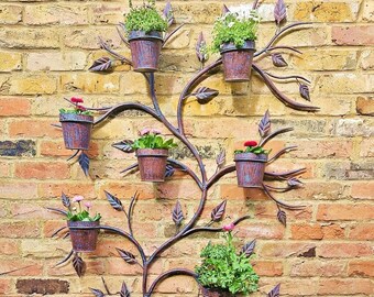 Large Plant Pot Wall Hanger in a Rustic Copper & Blue Finish - 169cm tall!