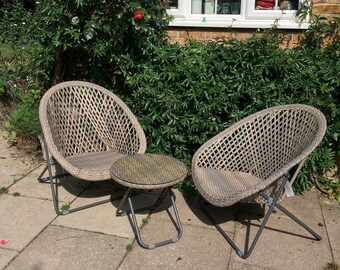 Faux Rattan Garden Furniture Patio Set - Includes a Table and 2 Foldaway Chairs