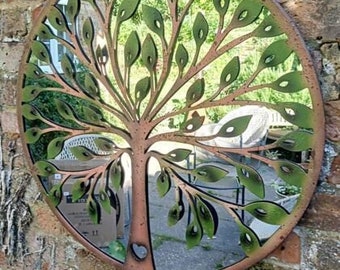 Beautiful green leaf tree of life mirror screen plaque for indoors or outdoors