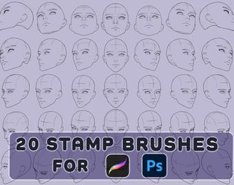 Stempelpenseel herenkop (set 1) / Ptocreate-penseel / Stempelpenseel voor Procreate en Photoshop, Webtoon Base