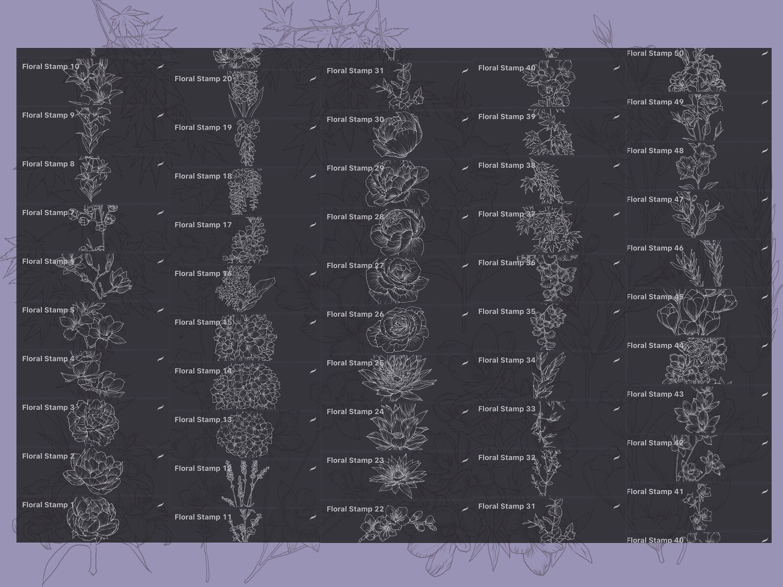 Floral Stamp Brush, Procreate Brush Set, Procreate, Photoshop Brush Set ...