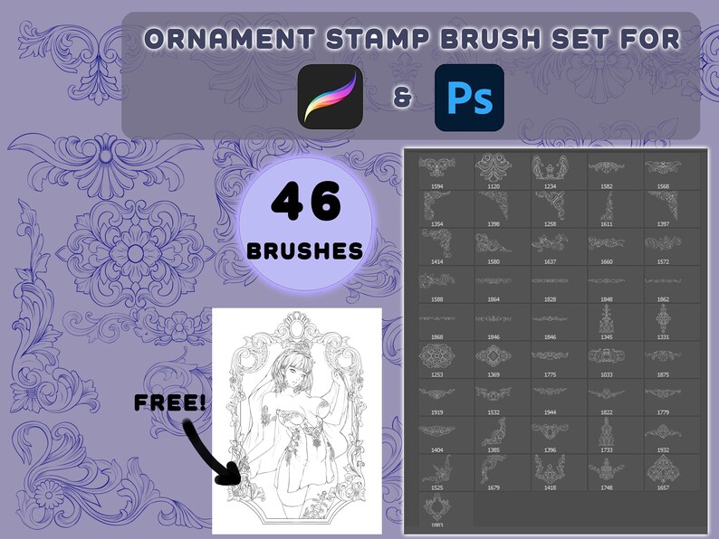 Ornament Stamp Brush for Procreate and Photoshop, Baroque Brush ...