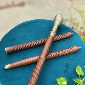 Engraved Flowers Walking Stick, 3 Foldable Solid Brass Cane for Men and Woman, Round Brass Handle, Victorian Cane, Dad Gift, Christmas Gift