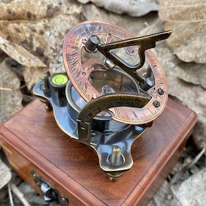 Vintage Brass Sundial Compass with Rosewood Box: Nautical Gift
