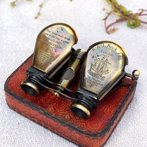 Binocolo in ottone inciso I con custodia in vera pelle, binocolo nautico antico pieghevole R & J Beck cannocchiale per telescopio in ottone, regalo di Natale