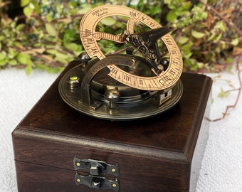 Personalized Brass Sundial Compass, Anniversary Gift for Husband, Engraved Working Compass, Wedding Gift for Groom, Custom Nautical Gift