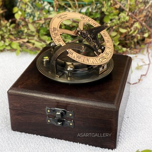 Brass Gilbert & Sons Sundial Compass I With Wooden Box I Working Direction Sundial - Handmade Antique Gift, Custom gift, Christmas Gift+-