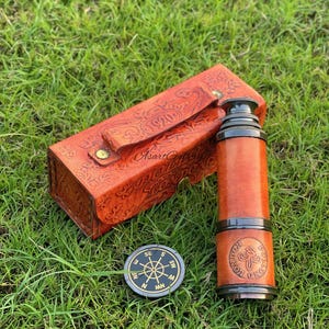 Brass Telescope, Leather Personalized Working Telescope, Handheld Pirate Spyglass, Nautical Pirate Scope, Fathers Day Gift, Gift For Husband