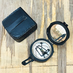 Brass Brunton Compass: Black Antique Finish with Leather Case