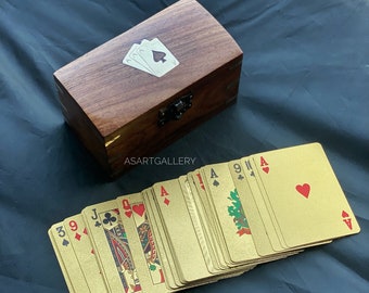 Personalized Wooden Playing Cards Case Holder - With 52 Cards Set - Brown Decorative Storage Box - Premium Rosewood Cards Box - Best gift