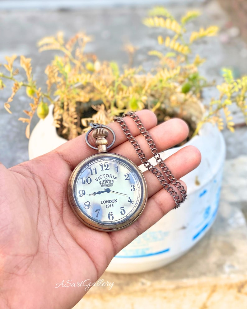 Engraved Brass Pocket Watch with Chain & Wooden Box – Vintage Antique Style Personalized Timepiece, Classic Gift for Men or Collectors image 7