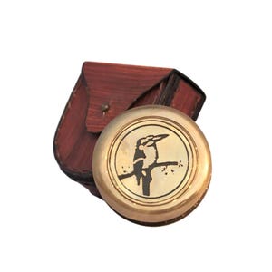 Antique Bird Compass with Leather Case, Vintage Brass Pocket Compass, Working Navigation Tool, Nautical Gift for Traveler