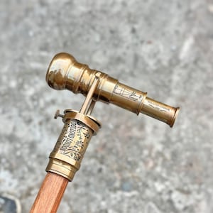 Brass Telescope Walking Stick U2013 Vintage Spyglass With Wooden Shaft U2013 Nautical Style Foldable Telescope For Pirate Costume, Collectors & Home Decor