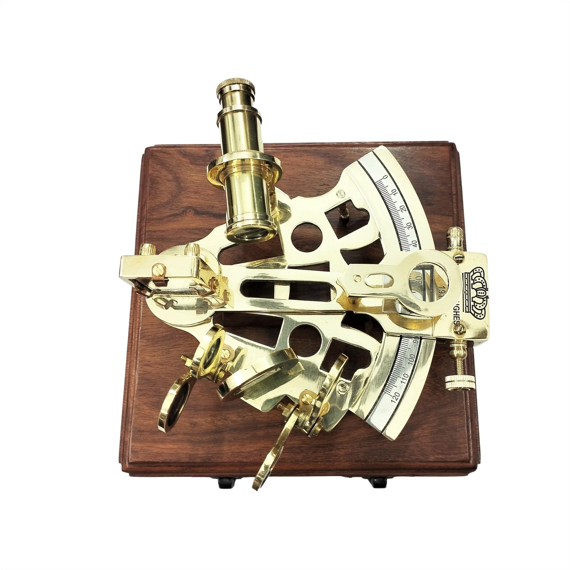 手作りの真鍮製六分儀（木製ボックス付き） – ヴィンテージ航海計器 