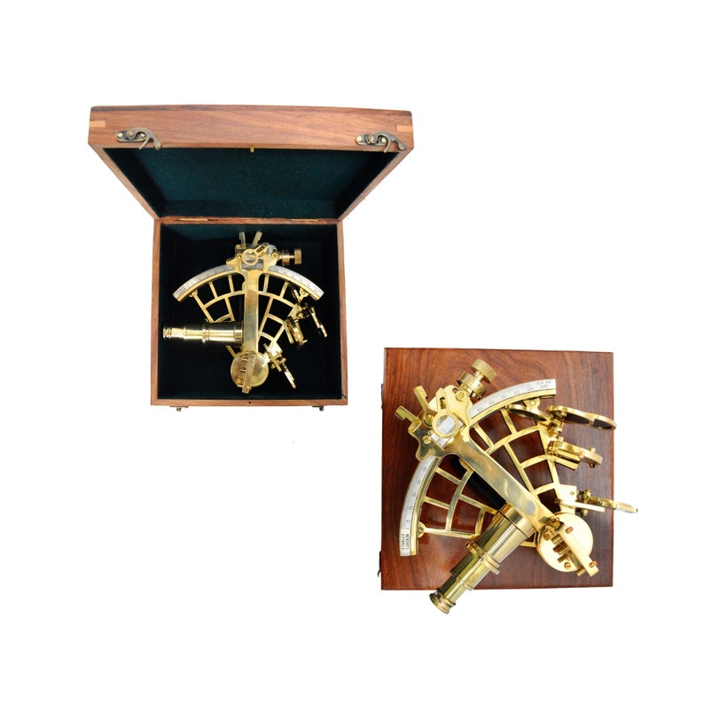 Masala Box Large Brass Sextant With Wooden Box - Nautical Navigation Collection 10 Inch Nautical Navigation Instrument - 8