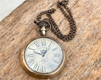 Custom Pocket Watch for Men, Engraved Groomsmen Gift, Wood Box Set, Nautical Brass Watch, Gifts for Him, Anniversary Gift, Wedding Gift