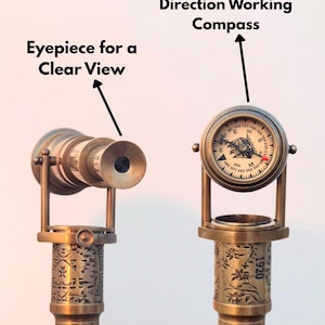 Visual guide showing the telescope eyepiece for clear view and the integrated working compass.
