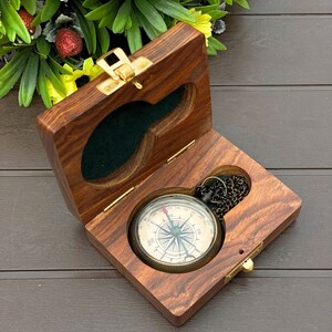 Personalized Brass Compass Locket with Wooden Box, Custom Engraved Pocket Compass, Nautical Gift for Dad, Husband, Groomsmen image 7