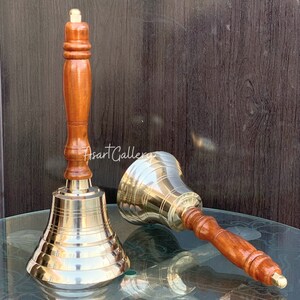 Handcrafted Brass Bell - With Wooden Handle - Engarvable Beautiful Handbell - Great Gift for Teachers, Altar Bell, Cancer Bell, Personalized