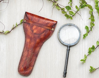 Loupe de lecture vintage en laiton avec étui en cuir, loupe ancienne faite main, lentille optique de 3 pouces, cadeau pour amoureux des livres
