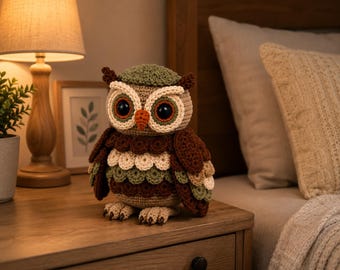 かぎ針編みのフクロウのぬいぐるみパターン | 森の動物のあみぐるみチュートリアル | DIY PDFダウンロード