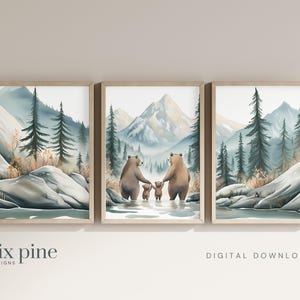 Bear Nursery Decor, Bear Family Prints, Mountain Nursery Decor, Forest Animals, Forest Nursery Decor, Forest Print, Boys Room Decor