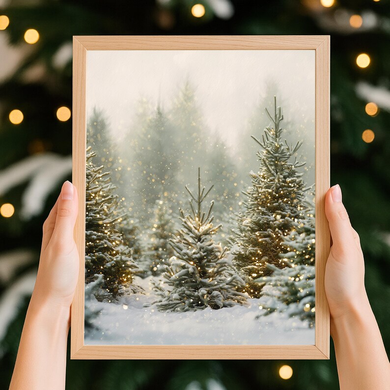 Christmas tree forest prints, rustic holiday wall decor digital download, winter pine landscape artwork