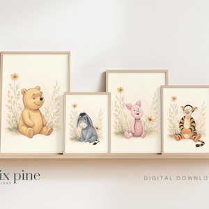 Set of 4 Winnie the Pooh Nursery Prints | Classic Style Winnie the Pooh and Friends Art Prints | Nursery Decor |  DIGITAL DOWNLOAD