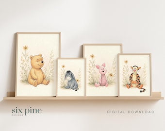 4er Set Winnie Puuh Kinderzimmer Poster | Winnie Puuh und seine Freunde Kunstdrucke im klassischen Stil | Kinderzimmer Dekor |  DIGITALER DOWNLOAD