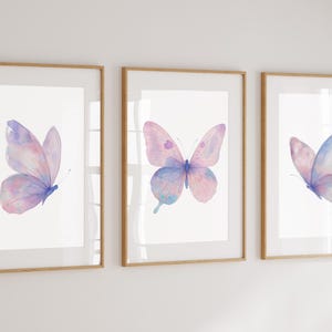 Watercolor Butterfly Wall Art Set of 3  | Girl Nursery Decor | Girls Bedroom Wall Art | Baby Girl Nursery Room Poster | DIGITAL DOWNLOAD