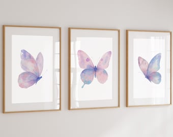 Watercolor Butterfly Wall Art Set of 3  | Girl Nursery Decor | Girls Bedroom Wall Art | Baby Girl Nursery Room Poster | DIGITAL DOWNLOAD
