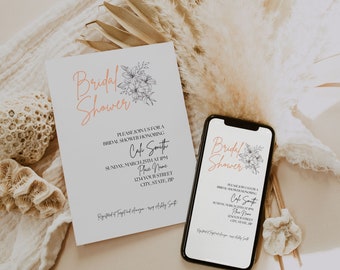 Bohemian Wedding Shower Digital Template, Wedding Shower Printable Template, Bohemian Bridal Shower Evite, Bridal Shower Phone Invitation