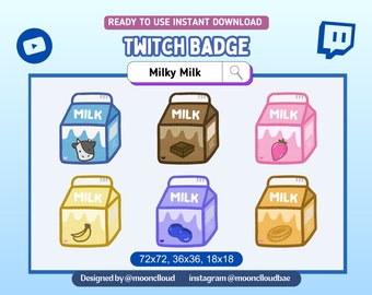6 jolis badges Kawaii Milk Sub pour les streamers Discord, Youtube et Twitch