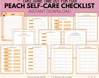 Peach Self Care Printable Checklist, Self-Care Planner, Selfcare Journal Tracker, Wellness Planner Printable, Daily Wellbeing