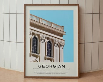 Georgian Architecture Art Print, Vintage Architecture Poster, Minimalist Wall Art, Retro Art Print, Modern Home Wall Decor