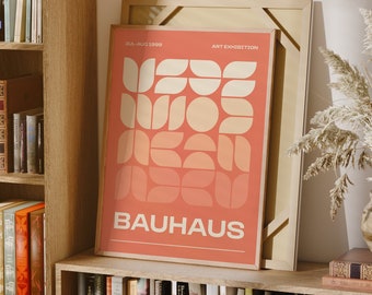 Vintage Orange Geometrisches Bauhaus-Ausstellungsplakat, Mid Century Moderne Wandkunst, Retro Bauhaus-Druck, minimalistisches geometrisches Kunstdekor